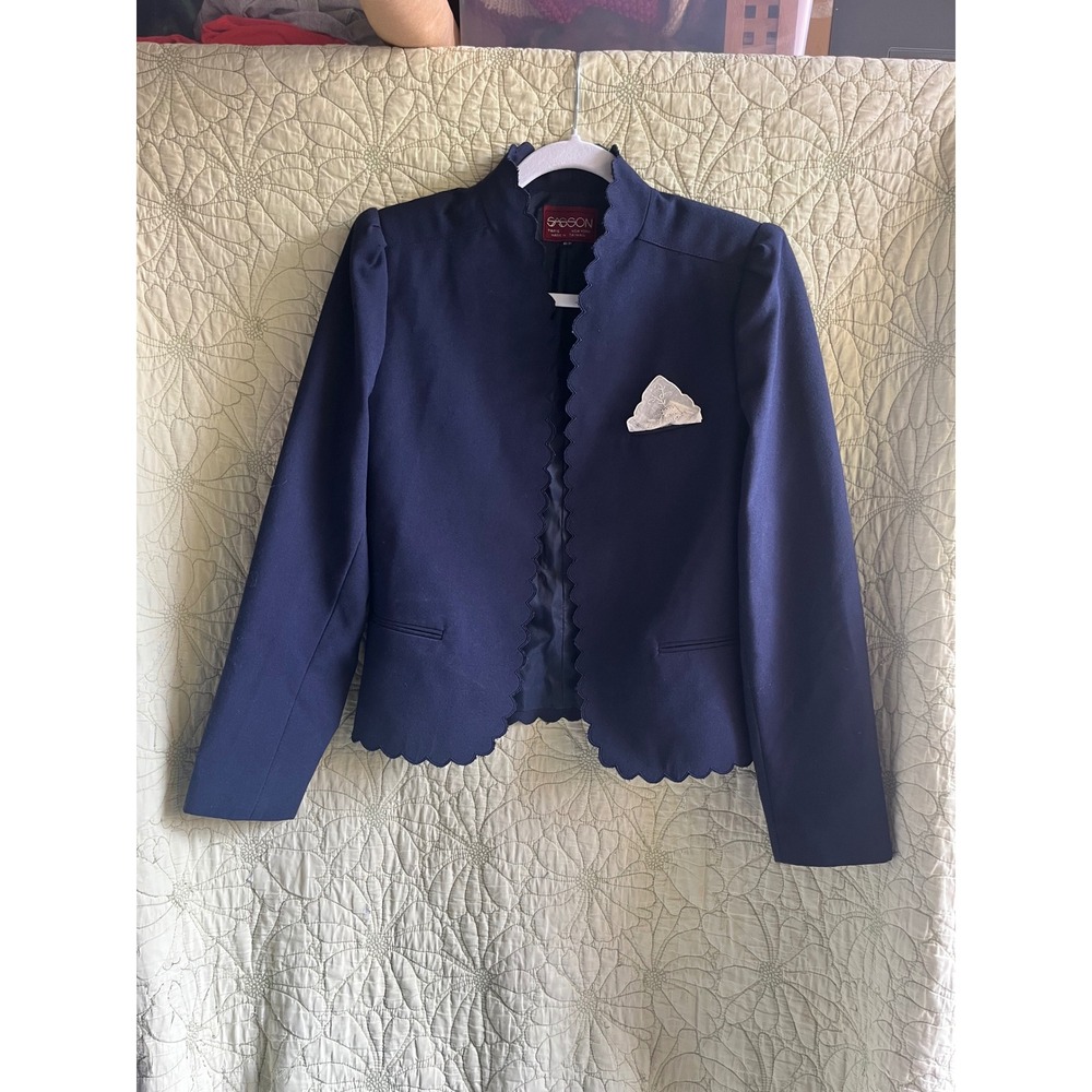 Vintage Sasson Navy Scalloped Jacket Sz 10